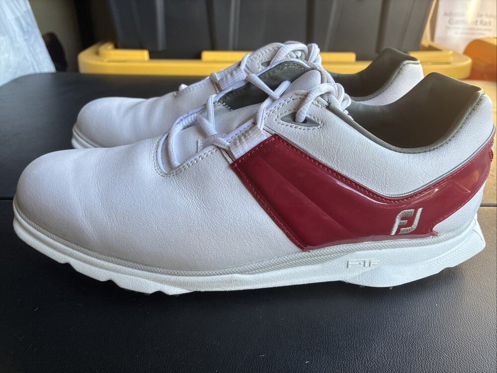 FootJoy FJ Pro SL Waterproof Leather Golf Shoes White Red, Men's 9.5 Clean